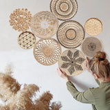 9-Piece Boho & Hamptons Style Rattan Wall Hanging Set – Neutral Tones & Timeless Sophistication