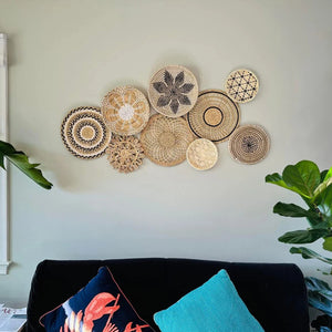 9-Piece Boho & Hamptons Style Rattan Wall Hanging Set – Neutral Tones & Timeless Sophistication