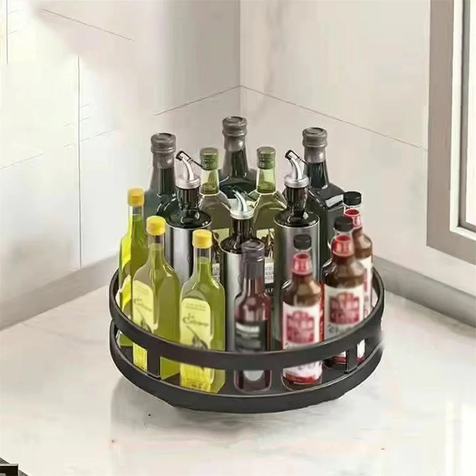 360° Rotating Carbon Steel Spice Rack Organizer – Adjustable Multi-Layer with Suction Cups
