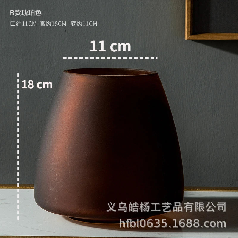 Luxury Frosted Glass Hydroponic Vase – Coffee & Frosted Elegance