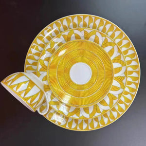 Elegant Bone China Dinnerware Set in Diamond Pattern – Sunshine Yellow