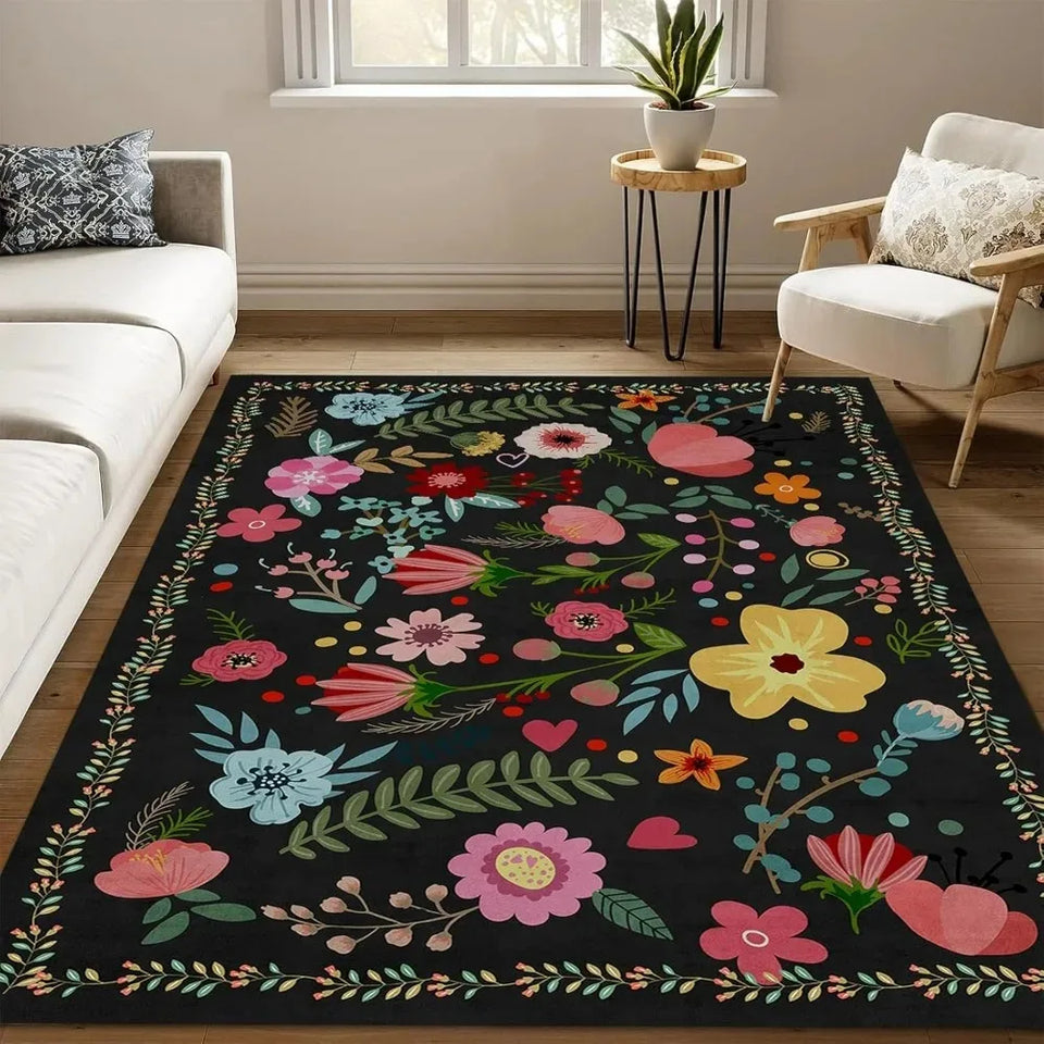 Soft Boho Floral Chic Rug – Washable & Non-Slip