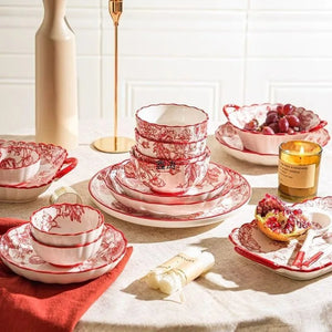 Timeless Elegance Red & White Flower Porcelain Dinnerware Set