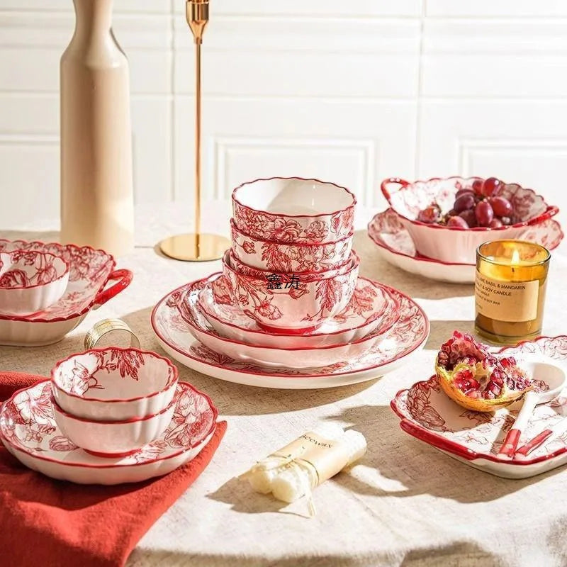 Timeless Elegance Red & White Flower Porcelain Dinnerware Set