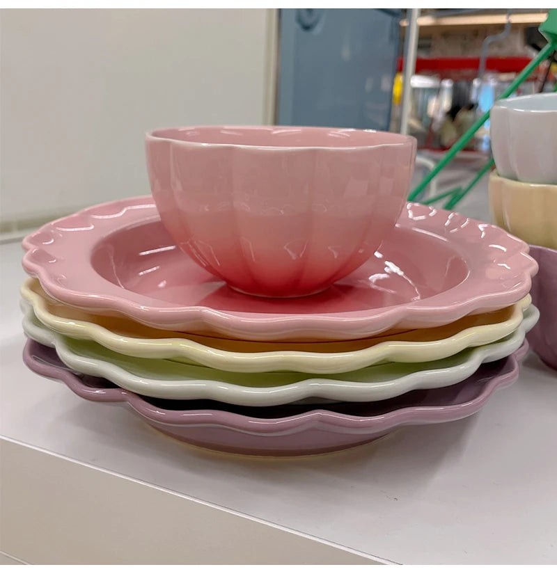 French Retro Glossy Enamel Floral Dinnerware – Timeless Summer Elegance