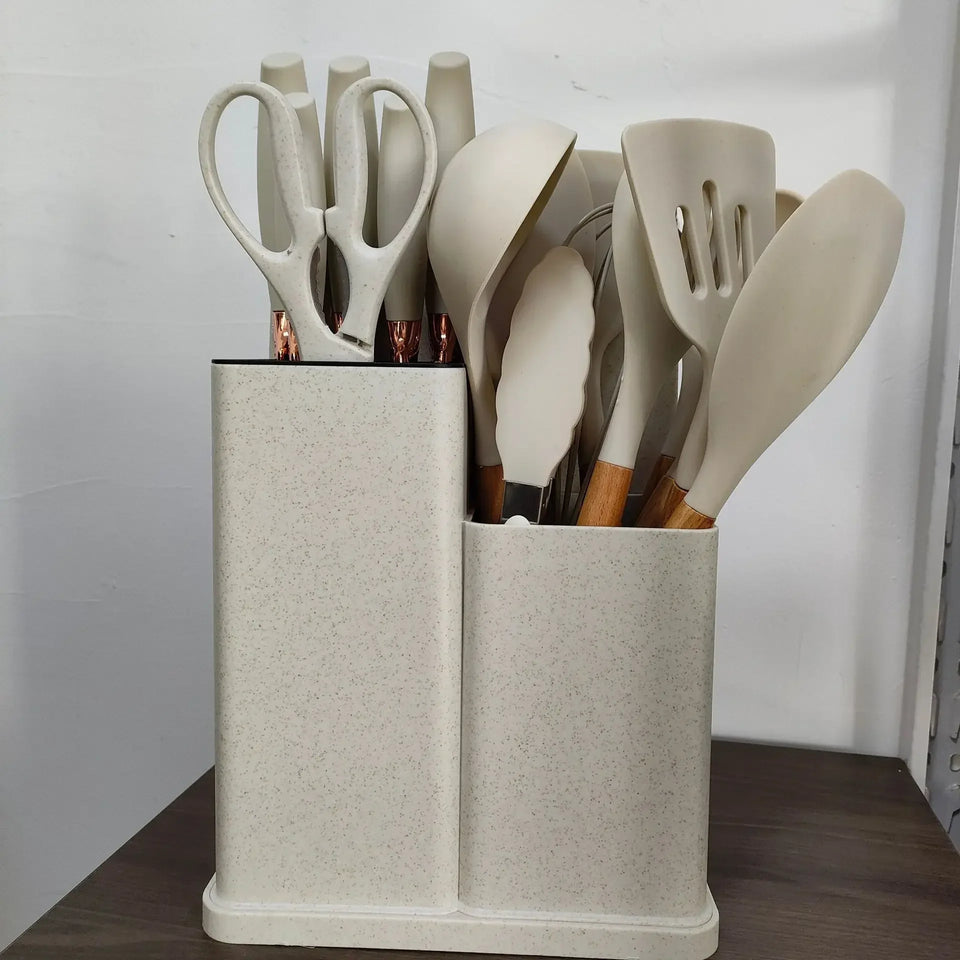 19-Piece Silicone Kitchen Utensils & Knife Set with Chopping Board