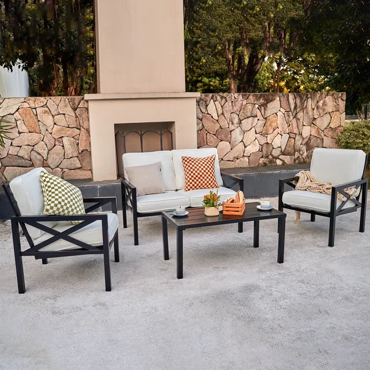 Luukse Hamptons-styl buite-kruisrug 4-stuk patio-stel – tydlose elegansie met premium gemak en duursaamheid