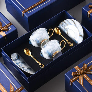 Retro Imperial European Bone China Cup & Saucer with Golden Spoon – Luxury Edition