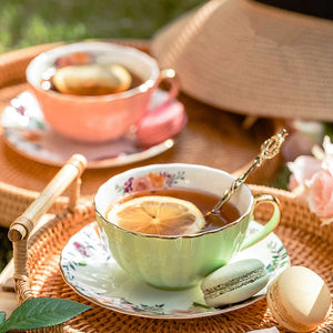 European Luxury Hand Painted Gold Bone China Coffee Cups & Saucers – 2-Piece High Gloss Set