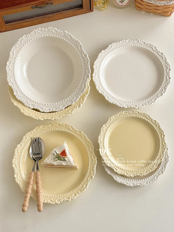French Style Gentle Cream Ceramic Dessert Dishes