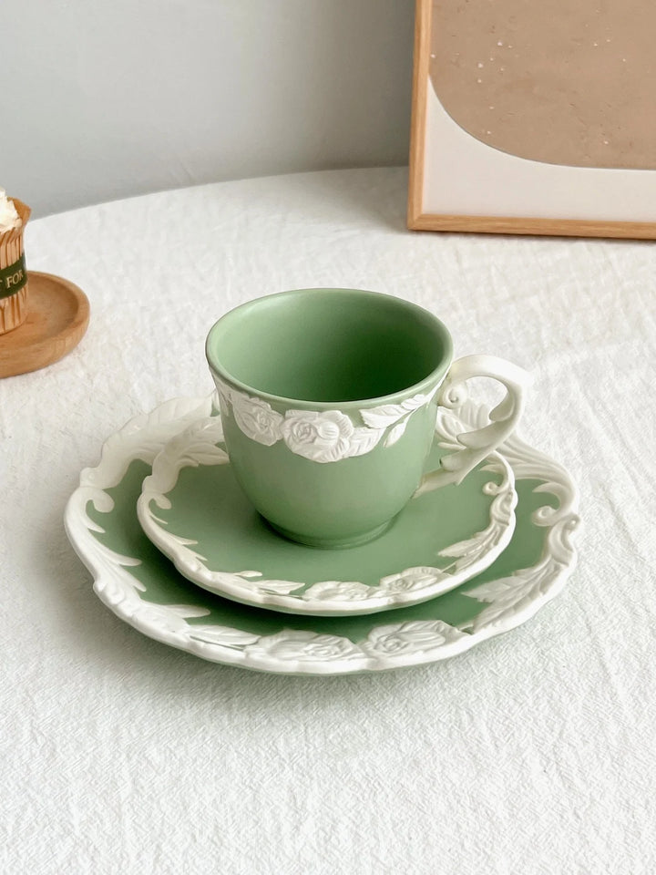 Vintage-Inspired Rose Tea & Coffee Cup Set with Saucer and Cake plate