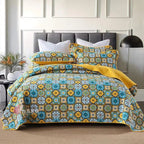 Luxury 500TC Pure Egyptian Cotton Boho Vintage Floral Reversible Bedcover Quilt Set – 3-Piece King & Queen Fit WHIMSICAL HOME OF CREATIONS