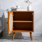 Scandinavian Cane Webbing Bedside Table – Modern Nordic Nightstand in Natural Wood Finish WHIMSICAL HOME OF CREATIONS
