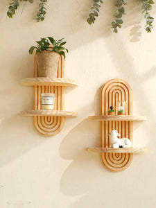 Geometric Wall Mounted Wooden  Shelves Natural Wood Finish