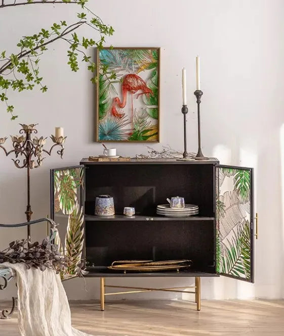 Green & Gold Leaf Vintage Sideboard Cabinet