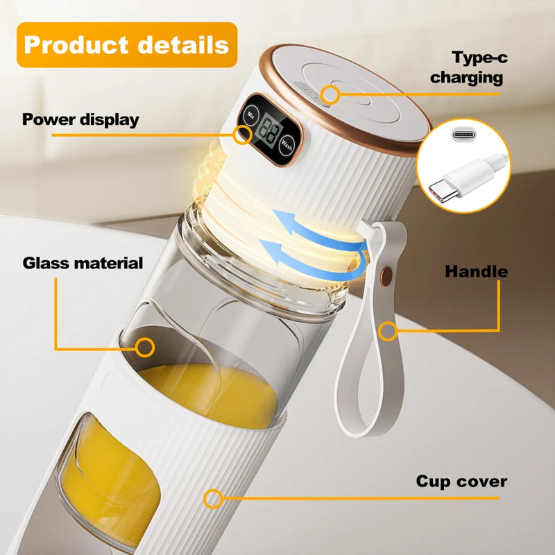 Electric Rechargeable Portable Juicer – 10 Blades with LED Display (Blue & White)