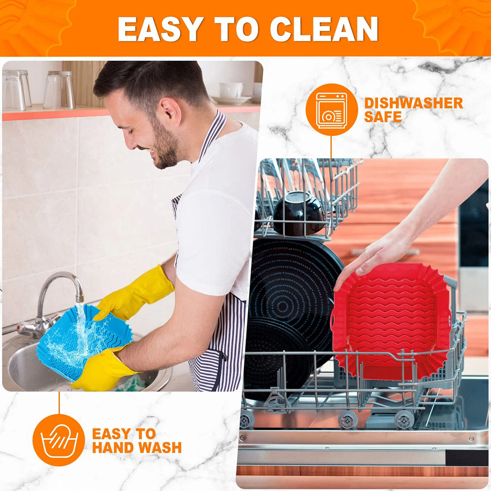 Say goodbye to sticky-burnt food. Silicone Reusable Air Fryer Tray Moulds