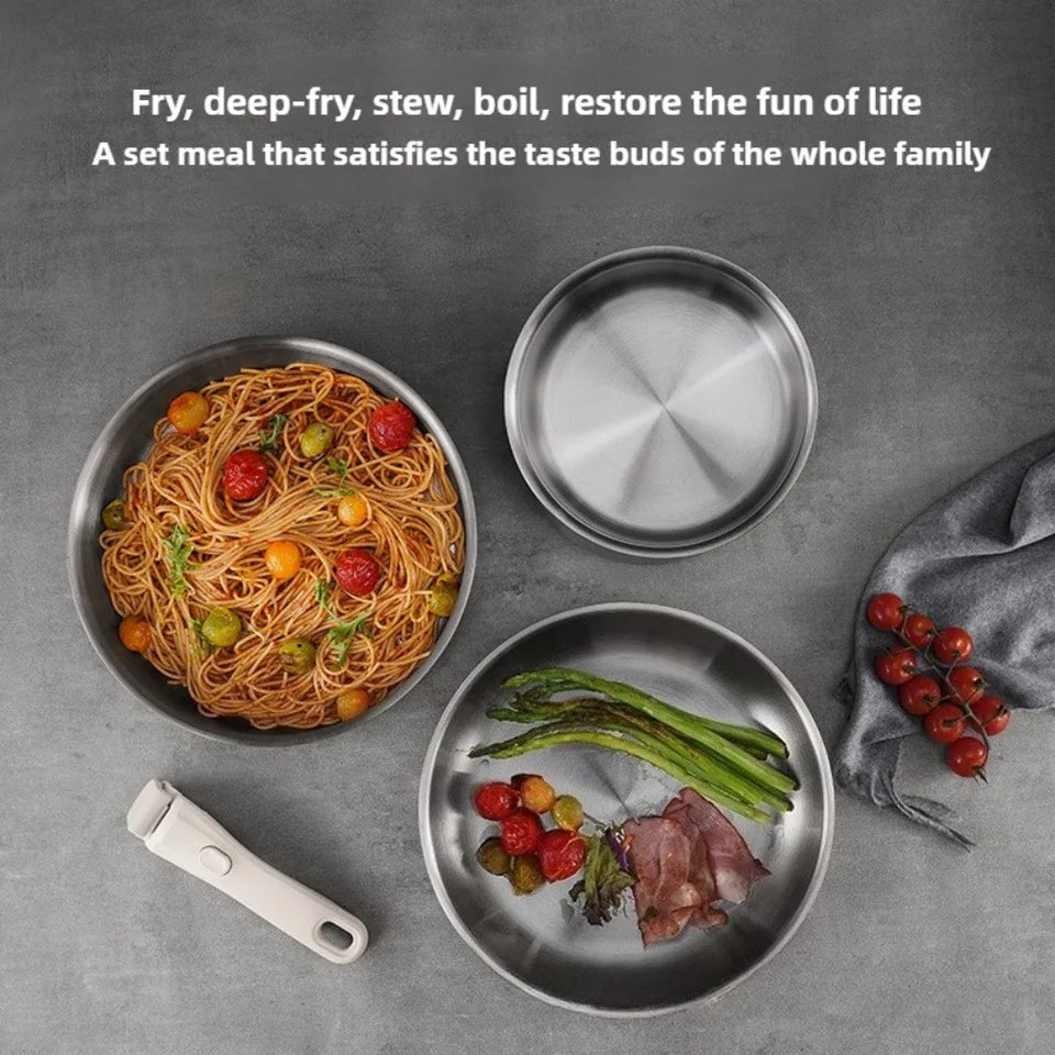 9pcs Stainless Steel Detachable Handle Cookware Pots and Pans Set