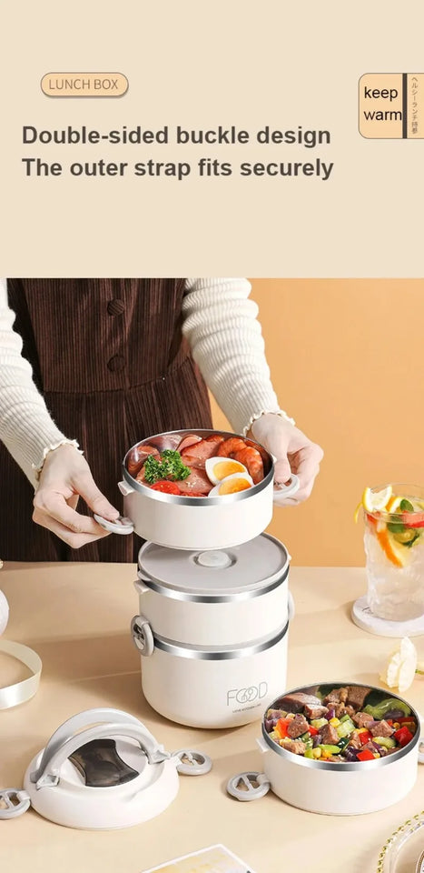 Large Capacity Thermal Insulated Lunch Box – Stackable Bento Container with Hidden Cutlery Microwave Safe