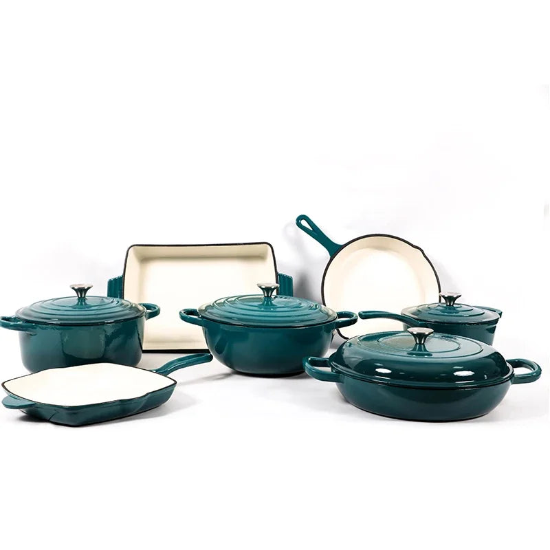 7-Piece High-Grade Cast Iron Non-Stick Cookware Set – French Retro Elegance