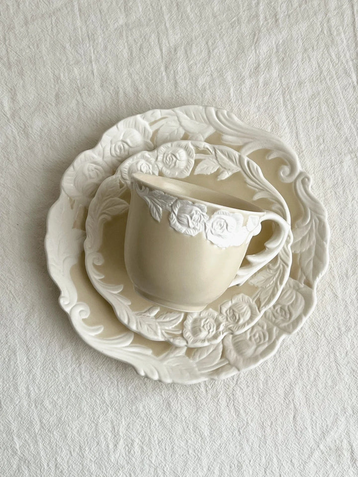 Vintage-Inspired Rose Tea & Coffee Cup Set with Saucer and Cake plate