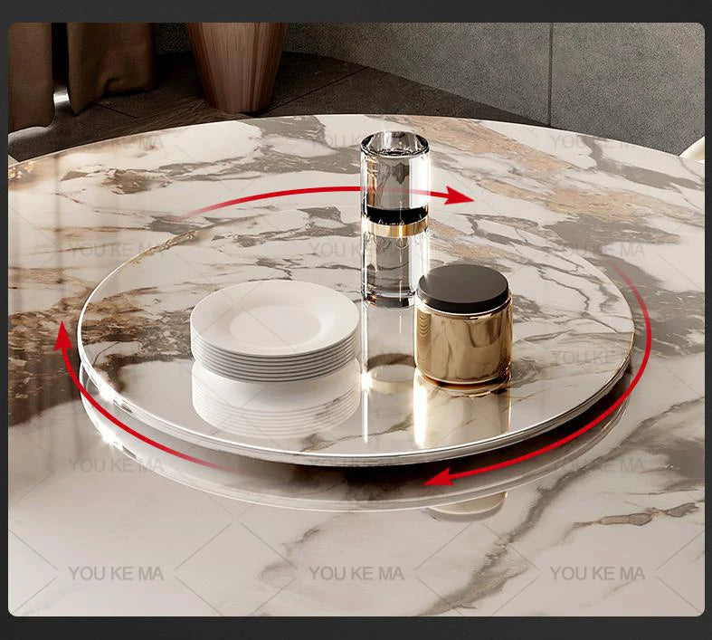 Luxury Round Marble Dining Table with Gold Frame 6-10 people
