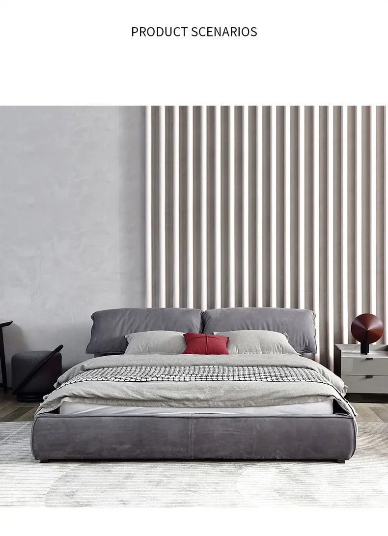 Luxury Modern Minimalist Upholstered Bed – Solid Wood Platform with Charcoal Velvet & Cloud-Soft Tufted