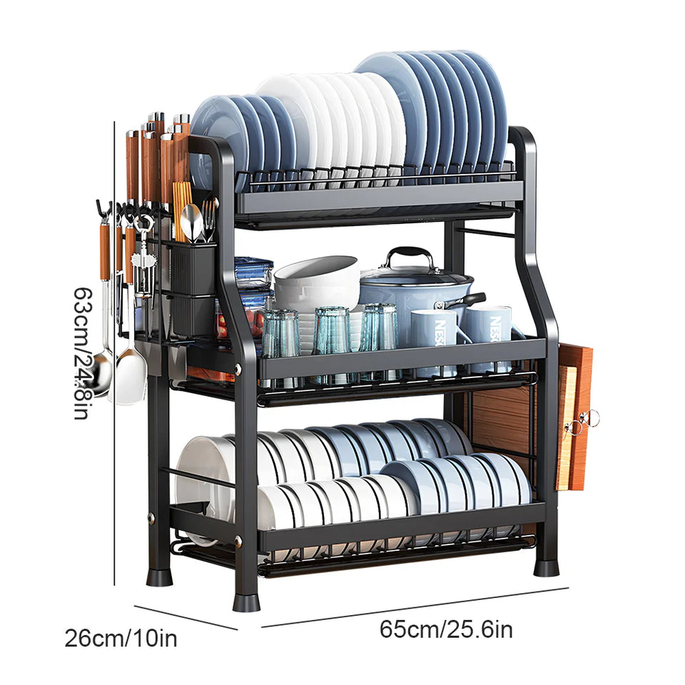 High Quality Dish Drying Rack 2/3-Tier Carbon Steel Kitchen Dish Rack Drainboard Set Dish Drainer