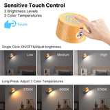Wooden LED Wall Sconce, 360° Rotatable Dimmable Magnetic Touch Control Rechargeable Battery Operated
