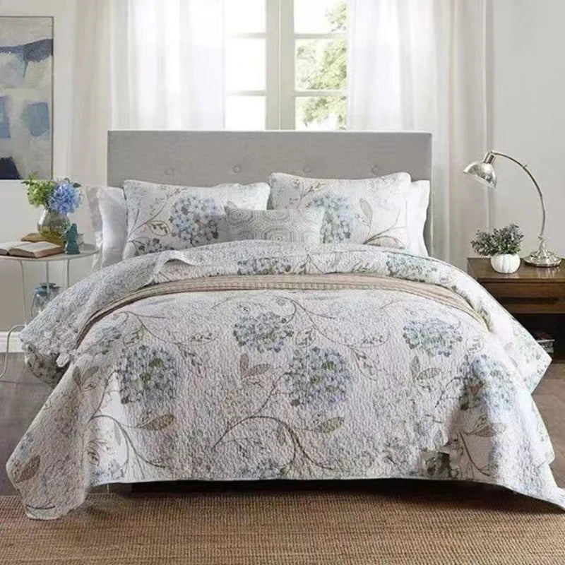 Luxury 500TC Pure Egyptian Cotton Boho Vintage Floral Reversible Bedcover Quilt Set – 3-Piece King & Queen Fit WHIMSICAL HOME OF CREATIONS