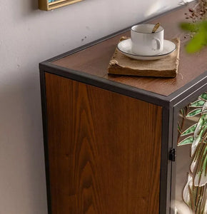 Green & Gold Leaf Vintage Sideboard Cabinet