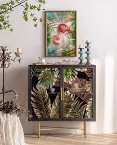 Green & Gold Leaf Vintage Sideboard Cabinet