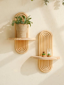 Geometric Wall Mounted Wooden  Shelves Natural Wood Finish