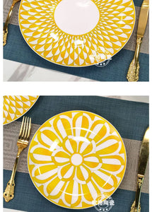 Elegant Bone China Dinnerware Set in Diamond Pattern – Sunshine Yellow