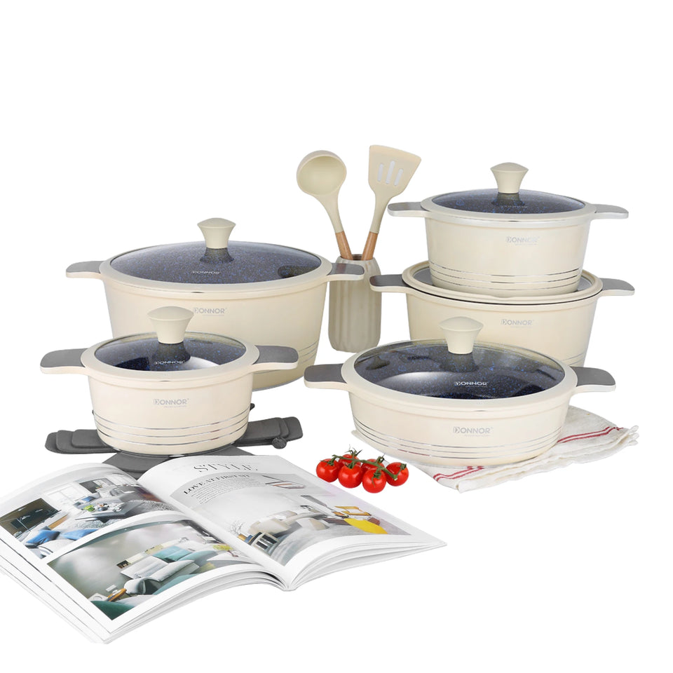 15-Piece Granite-Coated Ceramic Cookware Set – White, Purple, or Dark Grey PFAS, PFOA, and PTFE Free