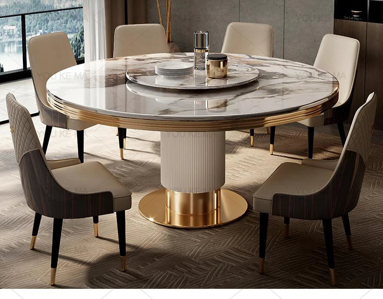 Luxury Round Marble Dining Table with Gold Frame 6-10 people
