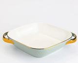 Golden Edge Ceramic Baking Dish – Retro Elegance Meets Everyday Function(non burning handles)