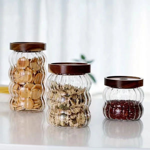 3-Piece high-quality Borosilicate Glass Kitchen Canister Set – With Wooden Lids