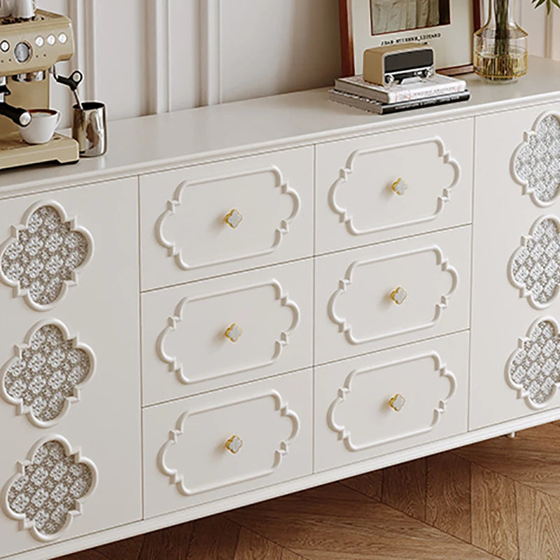 Luxury French Retro Sideboard Buffet Cabinet – Handcrafted Solid Wood with Begonia Glass & Designer Fretwork