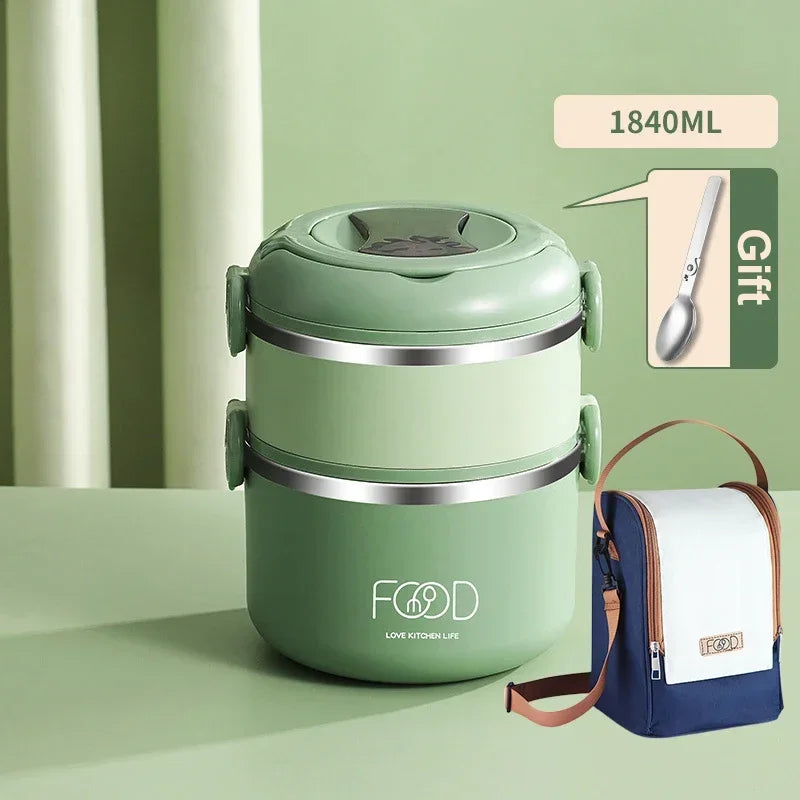 Large Capacity Thermal Insulated Lunch Box – Stackable Bento Container with Hidden Cutlery Microwave Safe