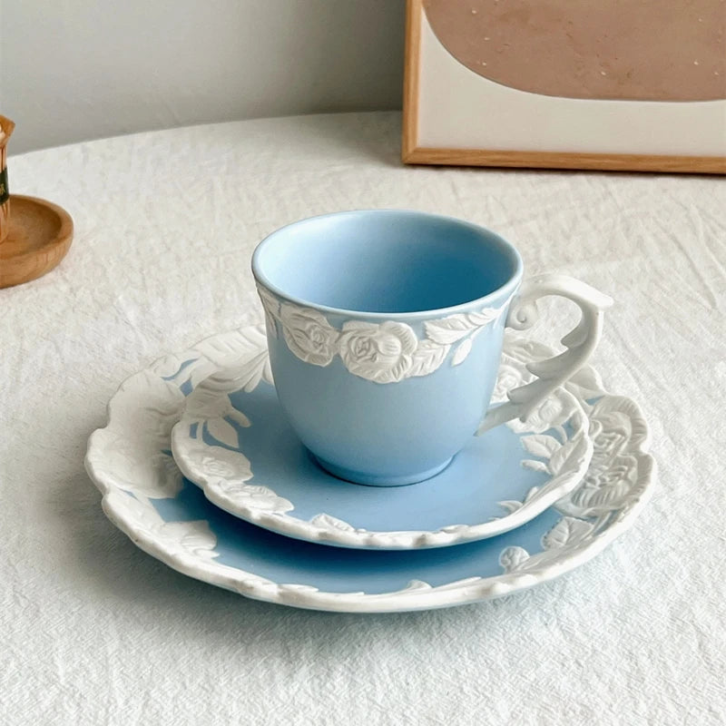 Vintage-Inspired Rose Tea & Coffee Cup Set with Saucer and Cake plate