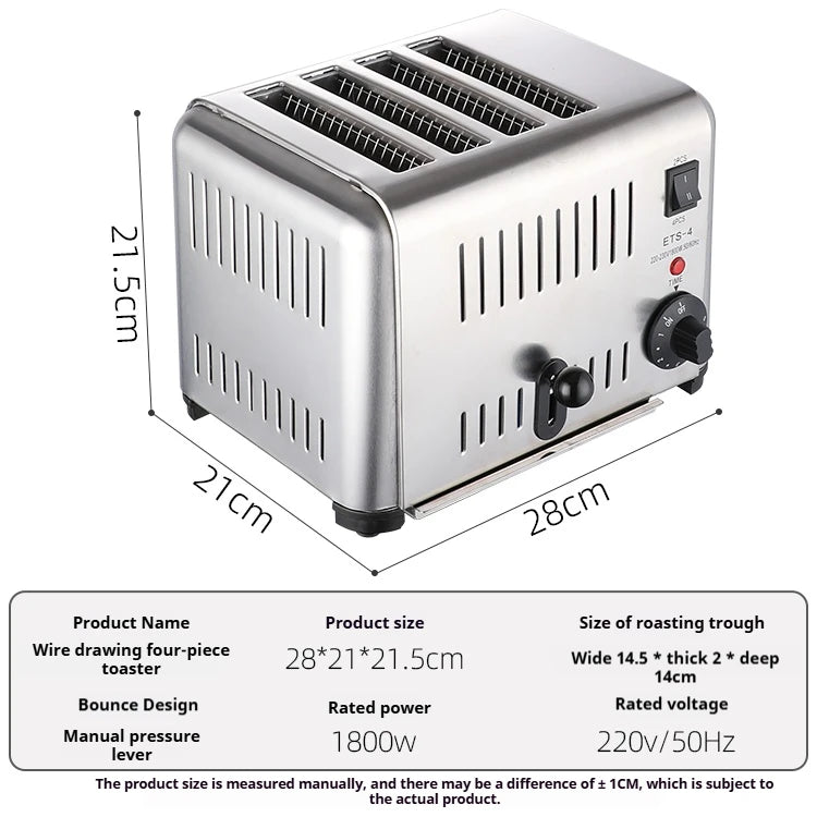 2250W High-Power 6-Slot Commercial Toaster – Quick 60-Second Toast, Stainless Steel