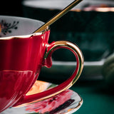 European Luxury Hand Painted Gold Bone China Coffee Cups & Saucers – 2-Piece High Gloss Set