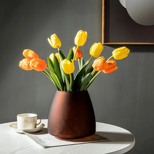 Luxury Frosted Glass Hydroponic Vase – Coffee & Frosted Elegance