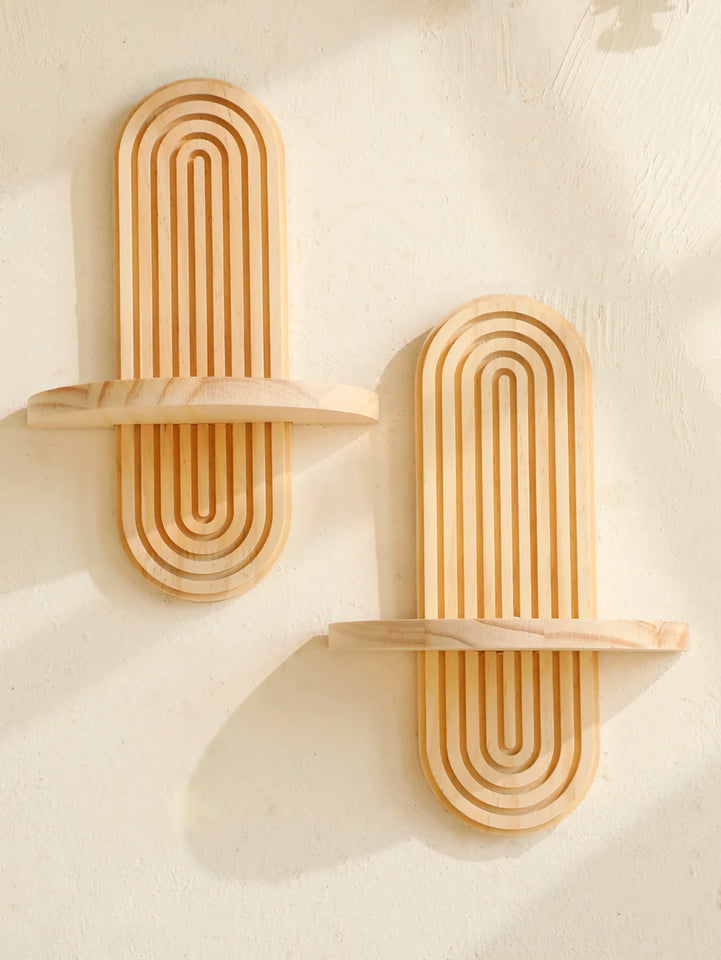 Geometric Wall Mounted Wooden  Shelves Natural Wood Finish