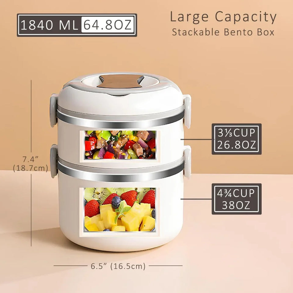Large Capacity Thermal Insulated Lunch Box – Stackable Bento Container with Hidden Cutlery Microwave Safe