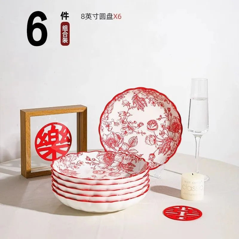 Timeless Elegance Red & White Flower Porcelain Dinnerware Set