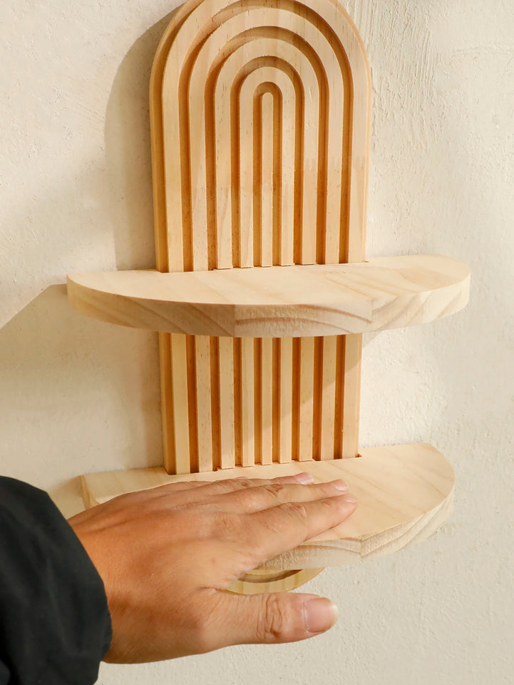 Geometric Wall Mounted Wooden  Shelves Natural Wood Finish