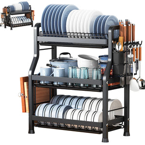 High Quality Dish Drying Rack 2/3-Tier Carbon Steel Kitchen Dish Rack Drainboard Set Dish Drainer