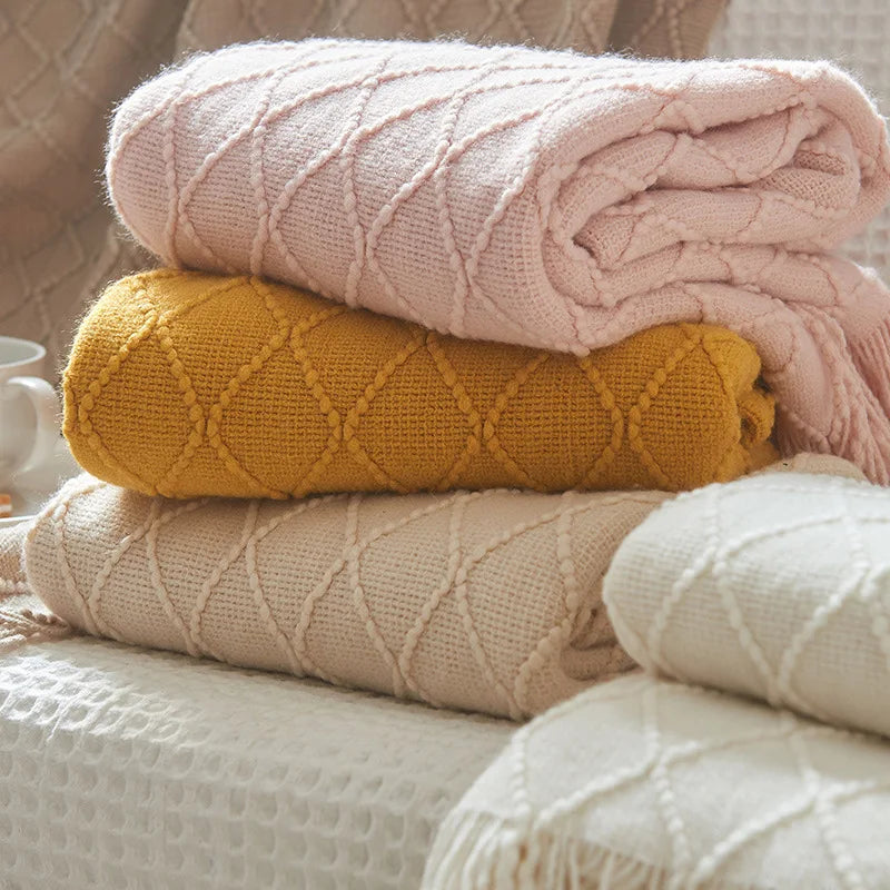 Bohemian/ Country Knitted Weave Blanket Throw –in various colors and sizes